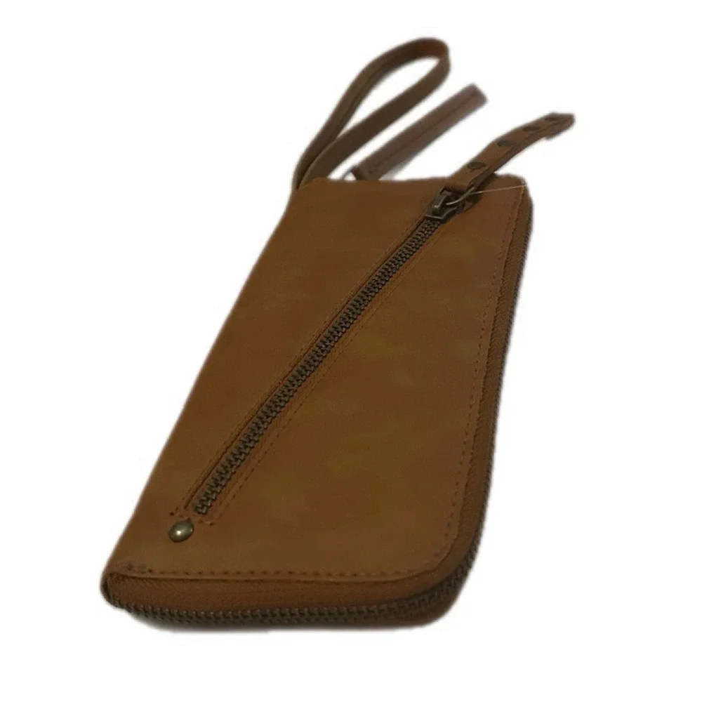 Free People Distressed Vegan leather Wallet/ Wristlet‎ brown- NWT